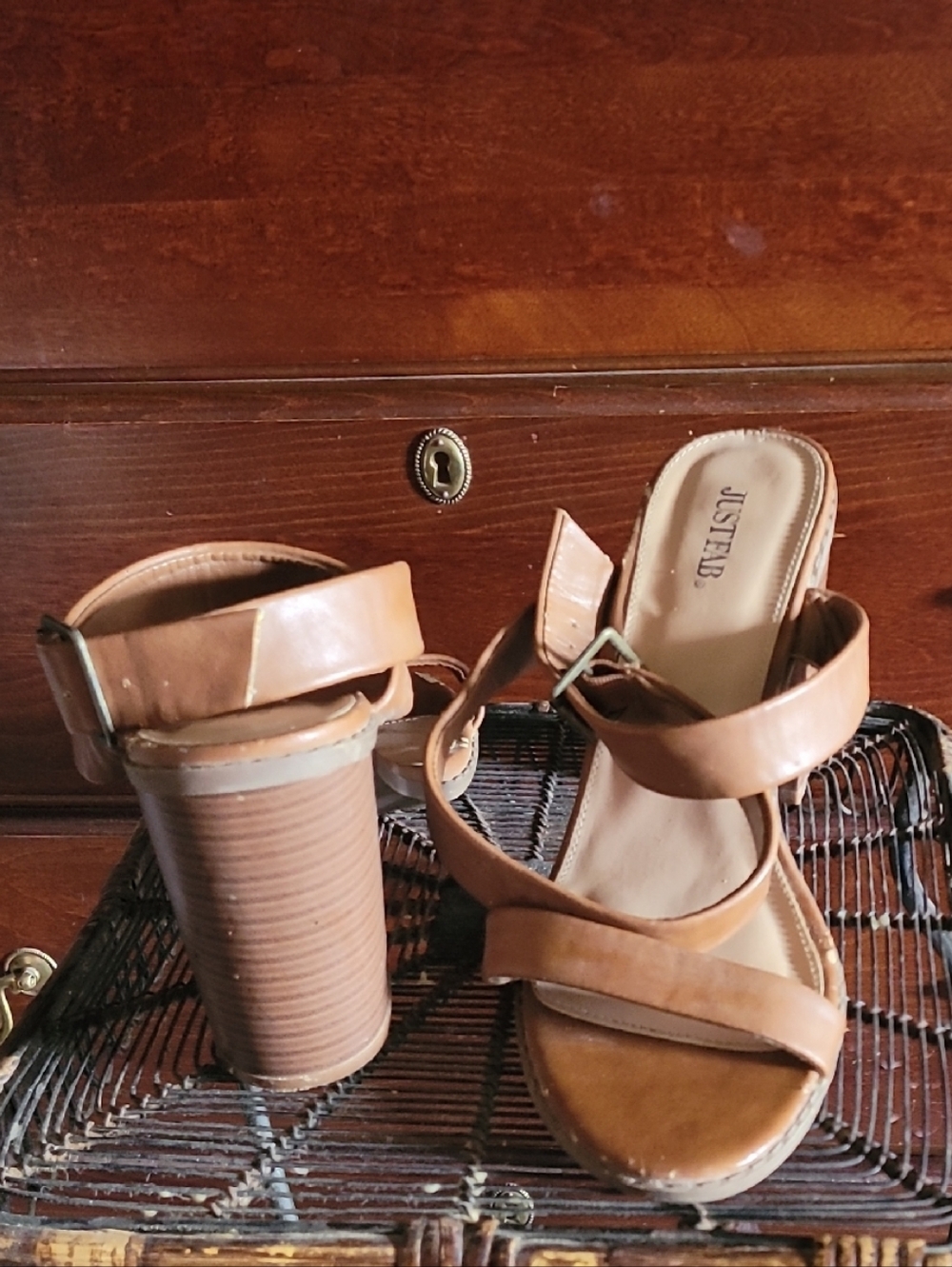 JustFab Cognac Tan Block Heel Strappy Sandals